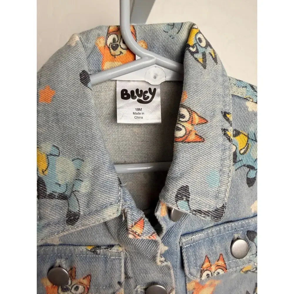 Bluey Toddler Denim Jacket 18 Months Character Print Button Front NWOT